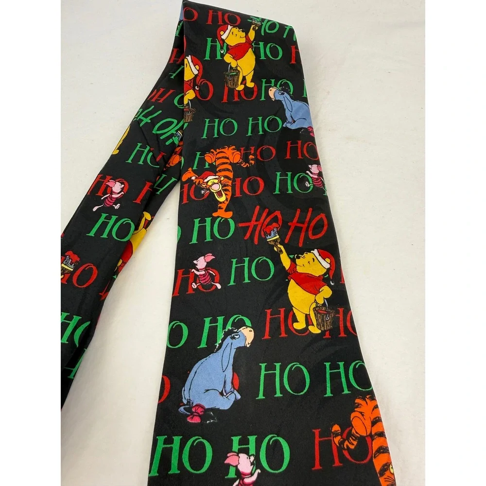 Vintage Disney Winnie the Pooh Christmas Tie Mens‎ Black Tigger Eeyore Holiday
